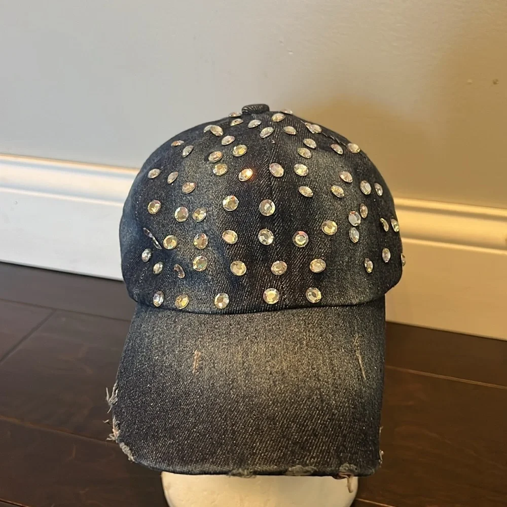 Denim and bling hat